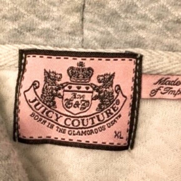 Y2K JUICY COUTURE Juicy Girl Zip Hoodie Jacket Grey Waffle Fleece Pink Logo XL - Picture 11 of 12